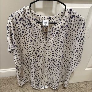 CAbi White and Black Spotted Blouse